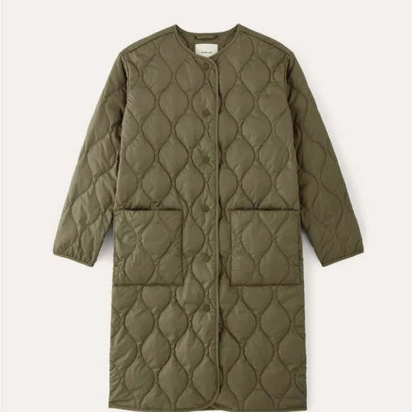 Everlane Olive Quilted Long Coat - Picture 1 of 3